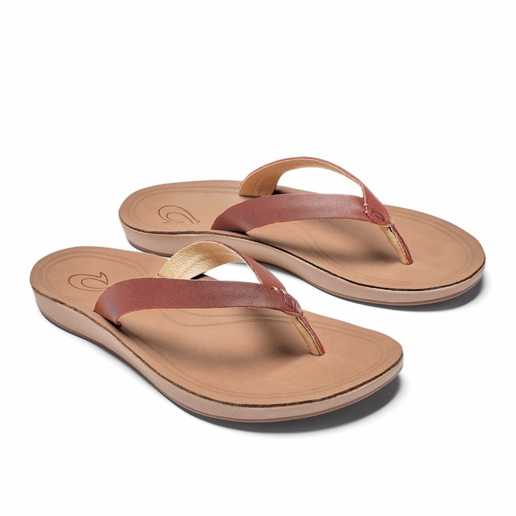 Olukai Women's Nonohe Flip Flop - Cedarwood / Golden Sand US751-860